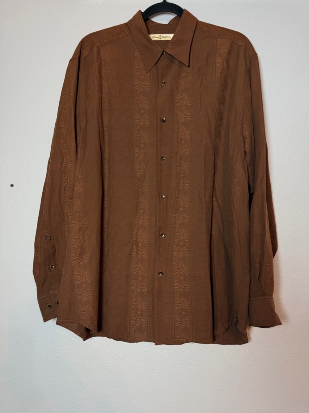 Tommy Bahama Long Sleeve Button Up Shirt Mens Large Brown Hibiscus Flower
